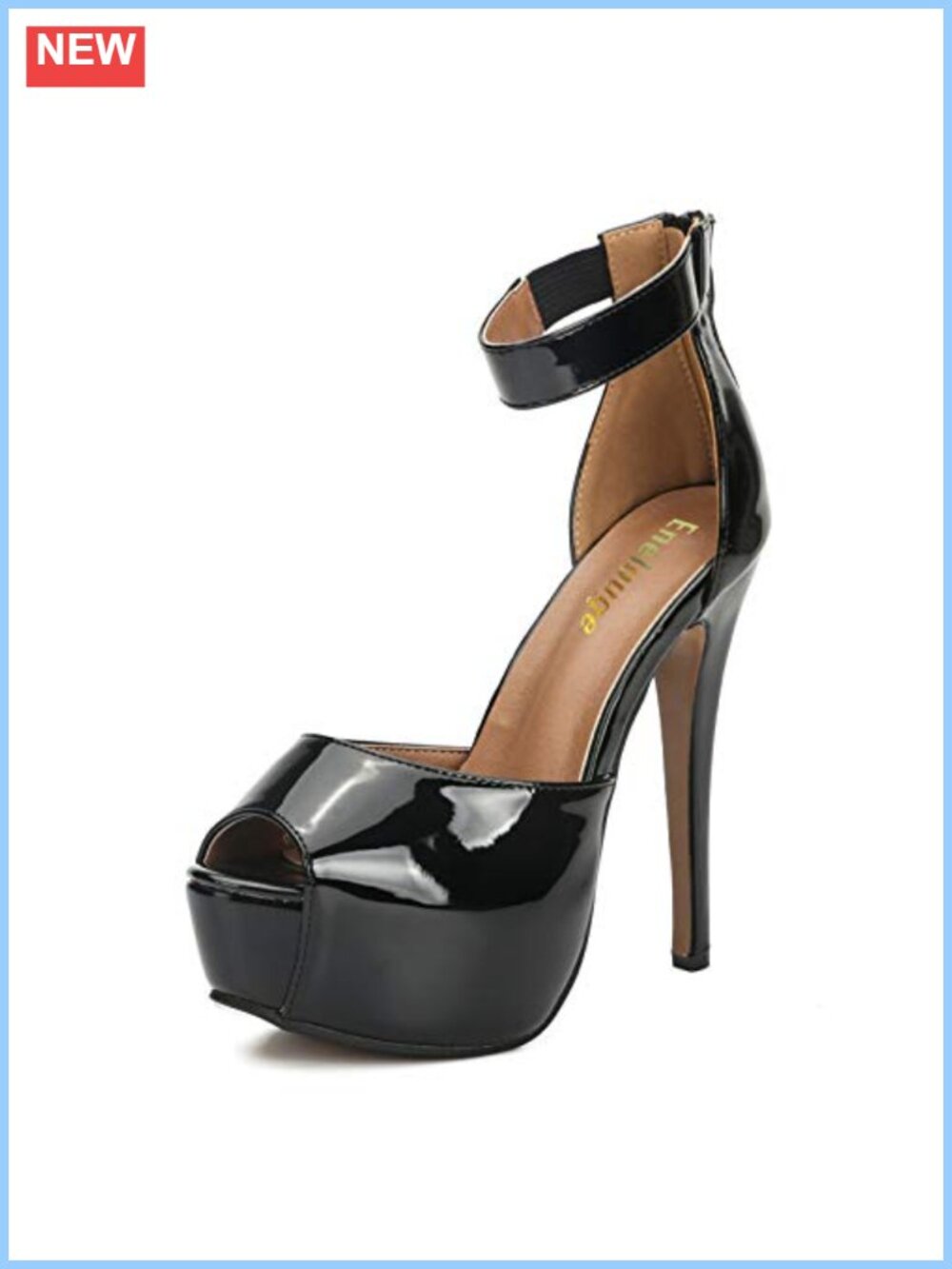 Women's Faux Leather Peep Toe Ankle Strap Platform Stiletto Heels Zip Sandals
